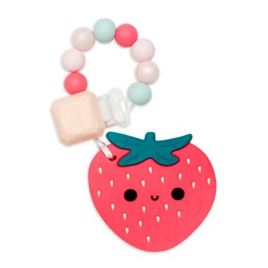 Loulou Lollipop&reg; Strawberry Teething Ring with Clip in Pink. View a larger version of this product image.