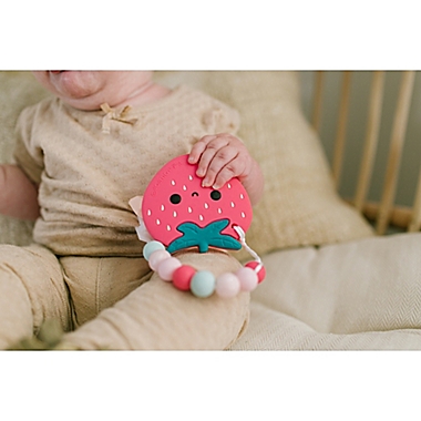 Loulou Lollipop&reg; Strawberry Teething Ring with Clip in Pink. View a larger version of this product image.