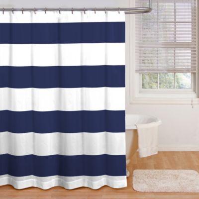 navy and beige shower curtain