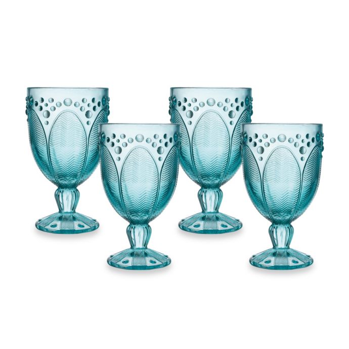 Edie Rose by Rachel Bilson Turquoise Goblet Glasses (Set of 4) | Bed