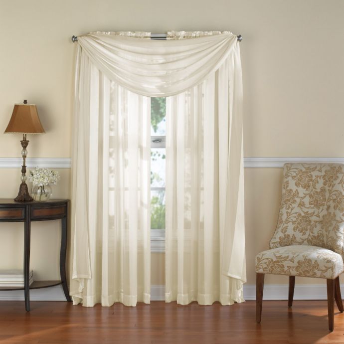 Venetian Stripe Rod Pocket Sheer Window Curtain Panel in Ivory | Bed ...