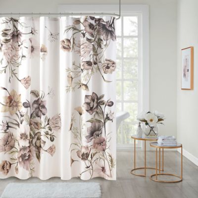 Madison Park Cassandra Printed Cotton Shower Curtain in Blush