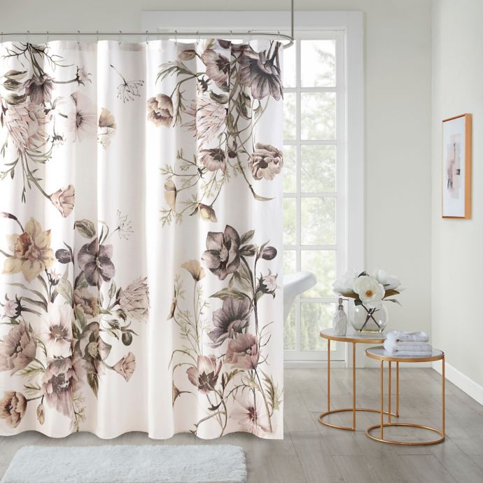 Madison Park Cassandra Printed Cotton Shower Curtain in Blush Bed