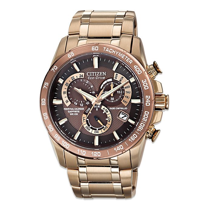 Citizen Men's Eco-Drive Rose Gold-Tone Stainless Steel Watch with Perpetual Chronograph | Bed