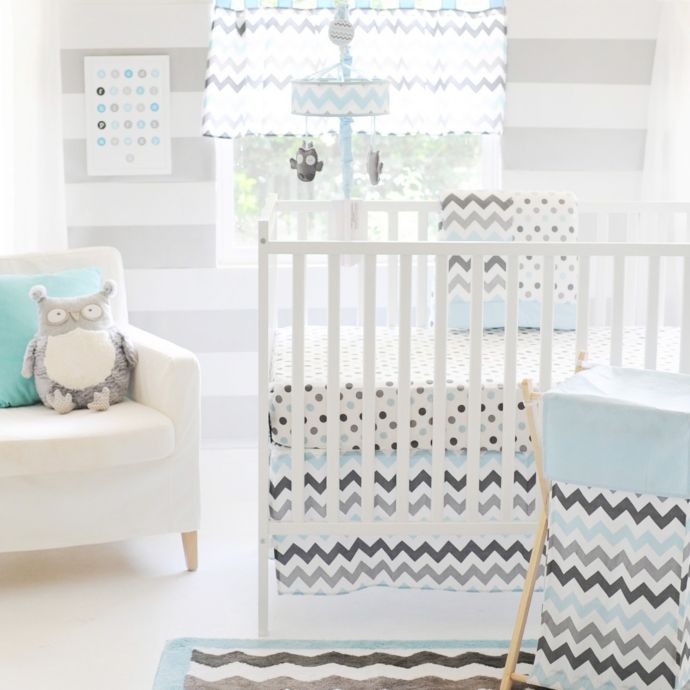 My Baby Sam Chevron Baby 3 Piece Crib Bedding Set In Aqua Grey