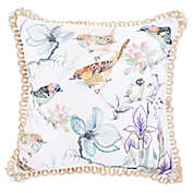 Embroidered Birds Square Throw Pillow