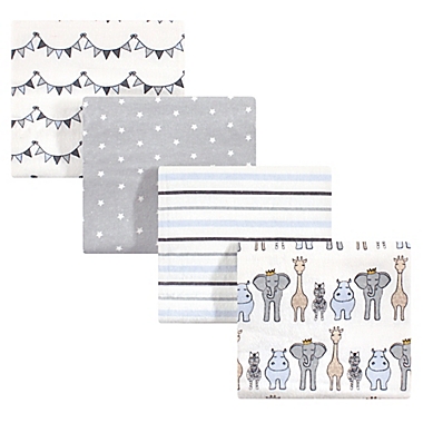 Hudson Baby 4-Pack Royal Safari Flannel Receiving Blankets in Blue. View a larger version of this product image.