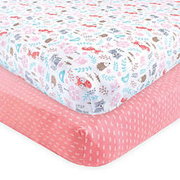 Hudson Baby 2-Pack Woodland Animals Fitted Crib Sheets in Pink