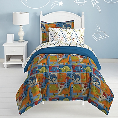 Dream Factory Dino Blocks Twin Comforter Set in Blue. View a larger version of this product image.