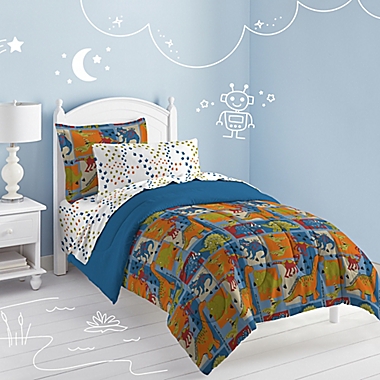 Dream Factory Dino Blocks Twin Comforter Set in Blue. View a larger version of this product image.