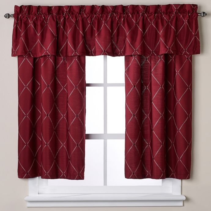 Wellington Bath Window Curtain Tier Pair and Valance in Wine Bed Bath