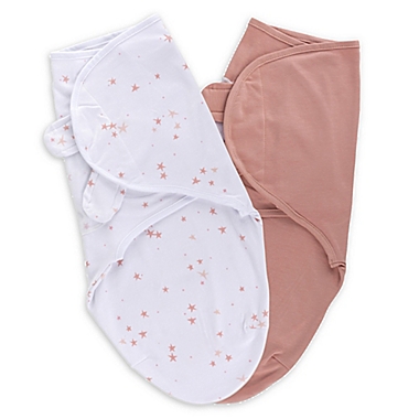 Ely&#39;s &amp; Co.&reg; Size 0-3M 2-Pack Stars Adjustable Swaddle Blankets in White/Pink. View a larger version of this product image.