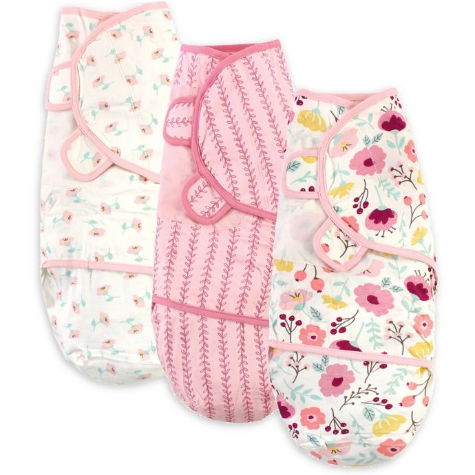 Touched by Nature Size 03M 3Pack Botanical Organic Cotton Swaddle Wraps in Pink Bed Bath