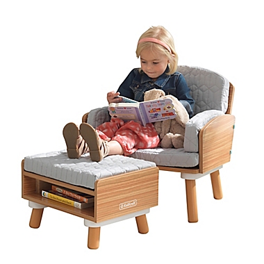 KidKraft&reg; Mid-Century Kid&trade; Reading Chair and Ottoman in Grey. View a larger version of this product image.