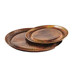 Mud Pie® Copper Hammered Round Tray in Orange (Set of 2)