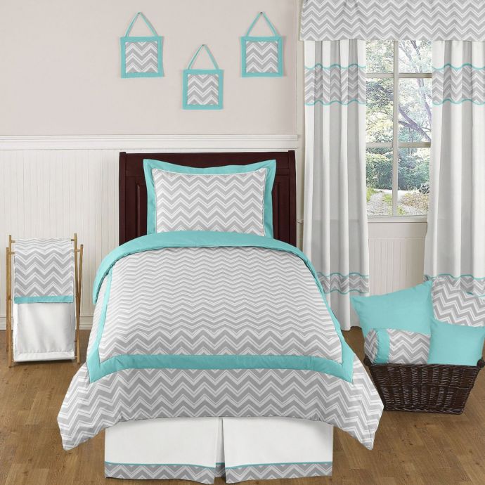 Sweet Jojo Designs Zig Zag Bedding Collection In Turquoise Grey