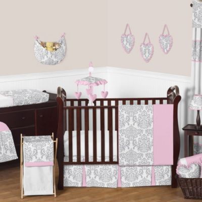 pink and grey crib set