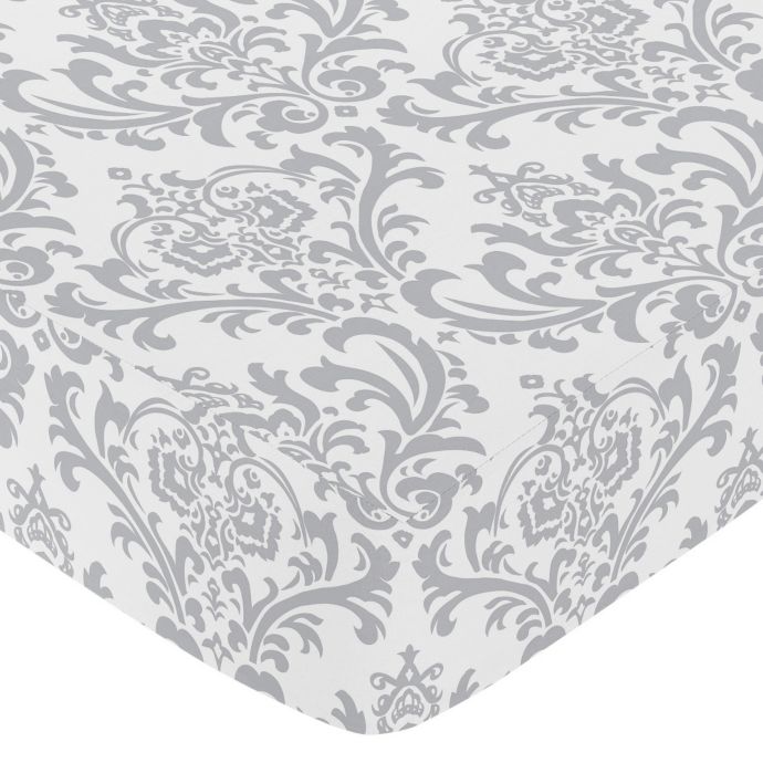 Sweet Jojo Designs Elizabeth Damask Fitted Crib Sheet In Grey