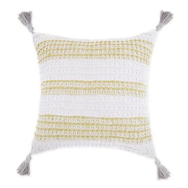 Waffle Striped Square Throw Pillow in Green. View a larger version of this product image.