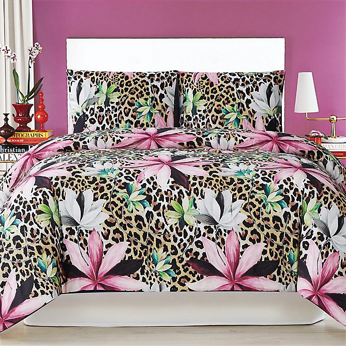 Christian Siriano 2pc Twin XL Tahiti Floral Comforter Set Brown/Pink/Black