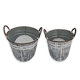 Bee & Willow™ Galvanized Metal Wall Buckets in Antique Grey (Set of 2)