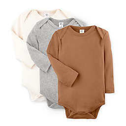 Colored Organics Size 3-6M 3-Pack Long Sleeve Organic Cotton Bodysuits in Ginger