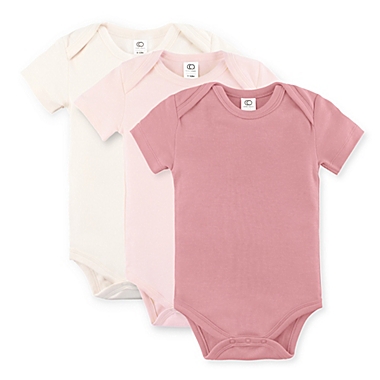 Colored Organics 3-Pack Short Sleeve Organic Cotton Bodysuits in Blossom. View a larger version of this product image.