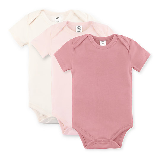 Alternate image 1 for Colored Organics 3-Pack Short Sleeve Organic Cotton Bodysuits in Blossom