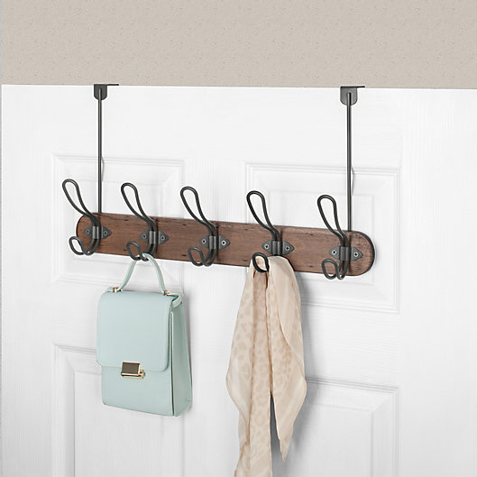 Alternate image 1 for Spectrum® Millbrook Wooden 5-Hook Over-the-Door Rack in Brown/Grey