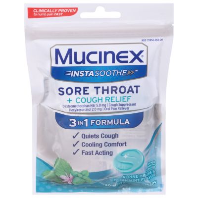 Mucinex Instasoothe 20-Count Sore Throat + Cough Drops In Alpine Herbs & Mint