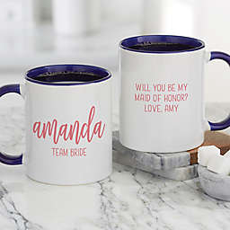 Scripty Style Bridesmaid Personalized 11 oz. Coffee Mug in Blue