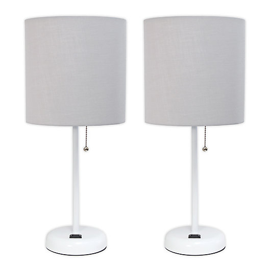 Alternate image 1 for LimeLights Stick Lamps in White with Charging Outlet and Fabric Shades (Set of 2)
