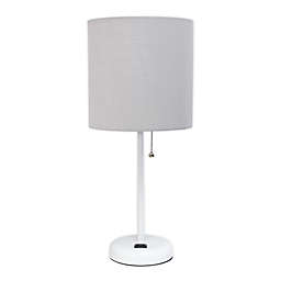 LimeLights Stick Lamp in White with Charging Outlet and Fabric Shade