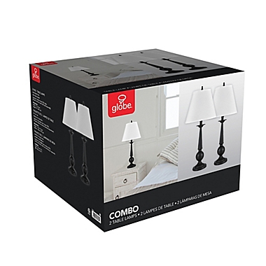 Globe Electric Classic Table Lamps in Black with with White Fabric Shade (Set of 2). View a larger version of this product image.