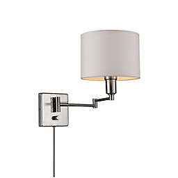 Globe Electric Bernard 1-Light Plug-In/Hardwire Wall Sconce in Brushed Steel with Fabric Shade