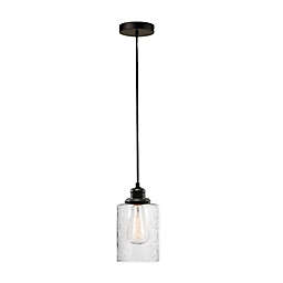 Globe Electric Annecy 1-Light Plug-In or Hardwire Pendant Light in Dark Bronze with Seeded Glass