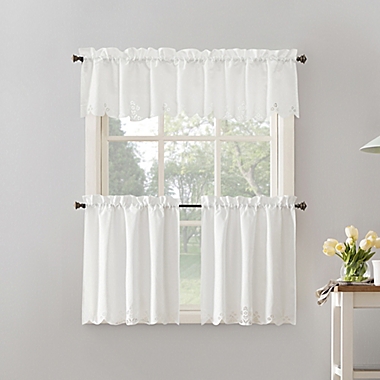 No.918&reg;Mariela Floral Trim 24-Inch Semi-Sheer Rod Pocket Curtain Pair and Valance Set. View a larger version of this product image.