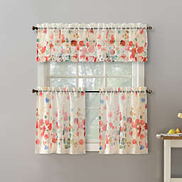 No.918® Rosalind Floral Watercolor 24-Inch Semi-Sheer Rod Pocket Curtain Pair and Valance Set