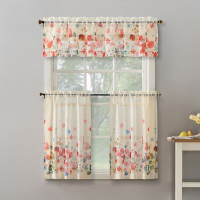No.918&reg; Rosalind Floral Watercolor 36-Inch Semi-Sheer Rod Pocket Curtain Pair and Valance Set