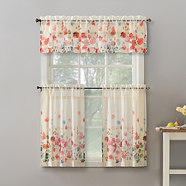 No.918&reg; Rosalind Floral Watercolor 36-Inch Semi-Sheer Rod Pocket Curtain Pair and Valance Set. View a larger version of this product image.