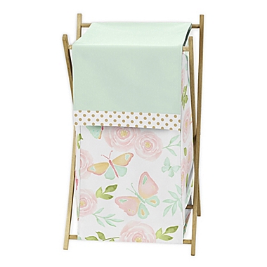 Sweet Jojo Designs Butterfly Floral Laundry Hamper in Pink/Mint. View a larger version of this product image.