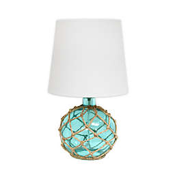 Elegant Designs Buoy Netted Aqua Glass Table Lamp with Fabric Lampshade
