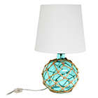 Alternate image 2 for Elegant Designs Buoy Netted Aqua Glass Table Lamp in Aqua with Fabric Lampshade