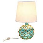 Alternate image 3 for Elegant Designs Buoy Netted Aqua Glass Table Lamp with Fabric Lampshade