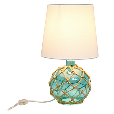 Elegant Designs Buoy Netted Aqua Glass Table Lamp in Aqua with Fabric Lampshade. View a larger version of this product image.