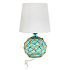 Alternate image 4 for Elegant Designs Buoy Netted Aqua Glass Table Lamp with Fabric Lampshade