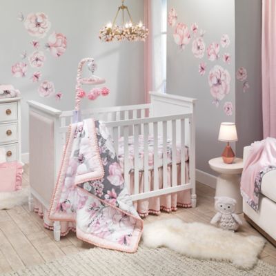 pink and gray baby bedding