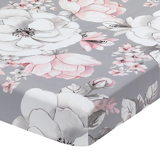 Alternate image 1 for Lambs & Ivy® Botanical Baby Fitted Crib Sheet in Pink/White/Grey