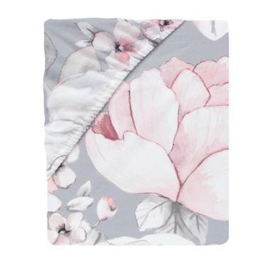 Lambs &amp; Ivy&reg; Botanical Baby Fitted Crib Sheet in Pink/White/Grey. View a larger version of this product image.