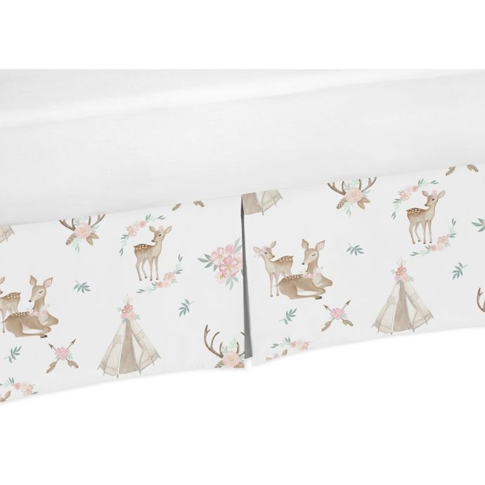 Sweet Jojo Designs Deer Floral Crib Skirt In Blush Green Bed